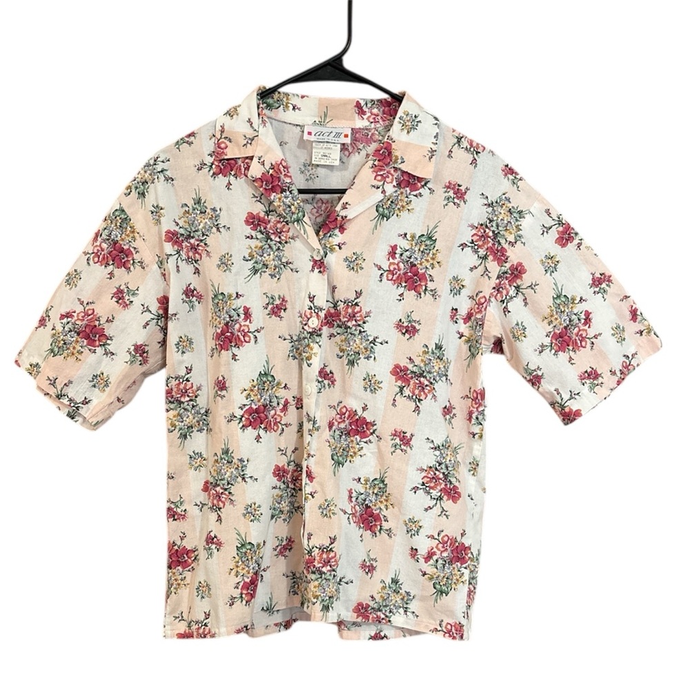 Vintage Act III Floral Stripe Casual Shirt Single Stitch Button Down Cotton